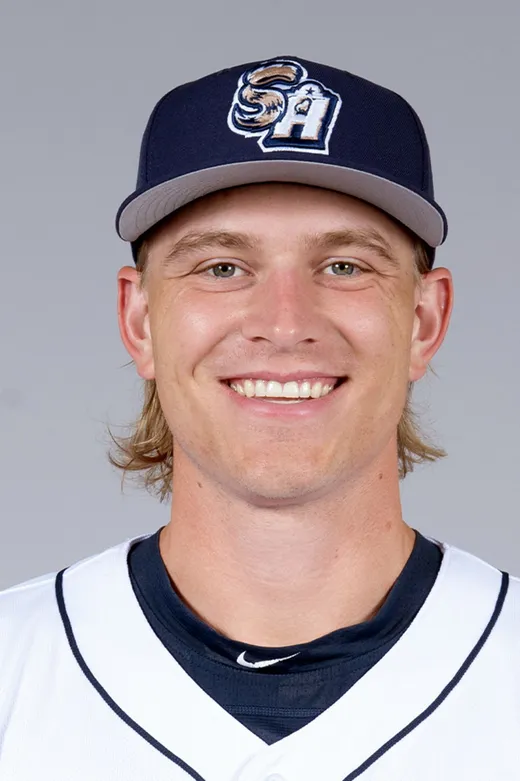 Carter Loewen in his San Antonio Missions cap.